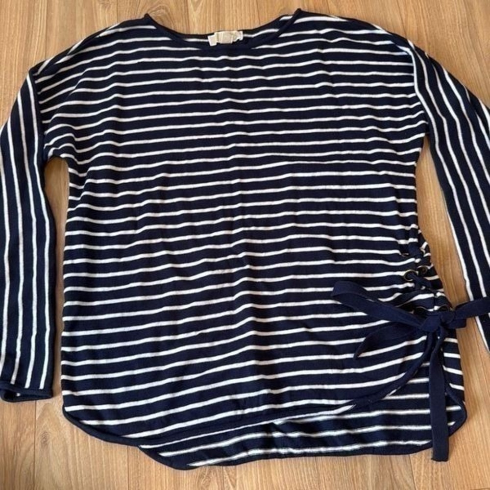 Michael kors‎ navy white striped side bow tie sweater size medium